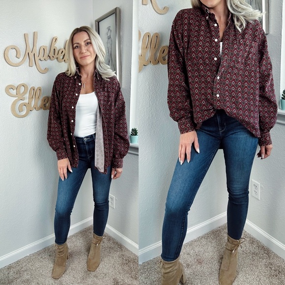 Cambridge classics maroon paisley corduroy button down size medium - Picture 6 of 6